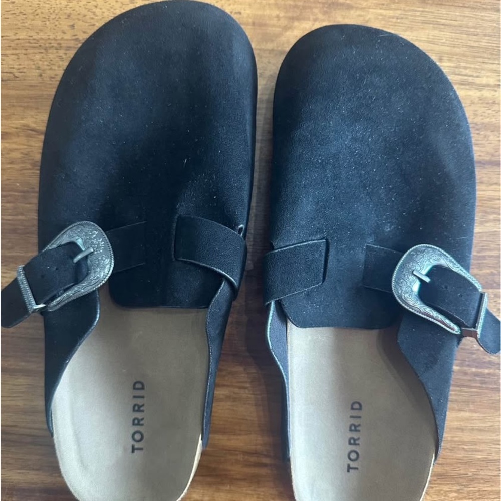 Torrid Black and Silver Clogs with Suede Finish